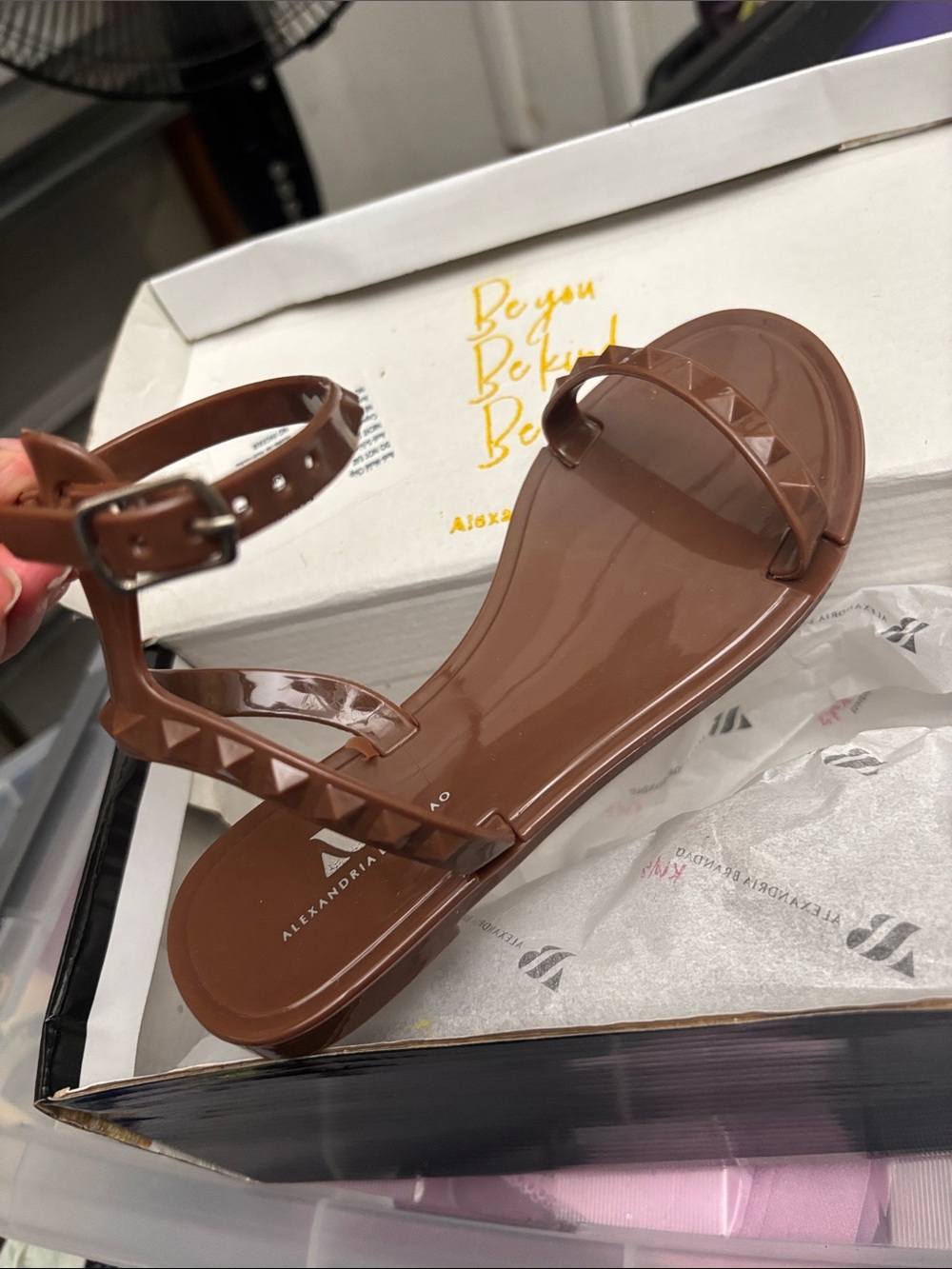 Kids Brown Ankle-Strap Jelly Sandals